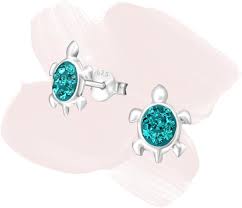 Pendientes Tortuga Brillante de Plata para Niñas