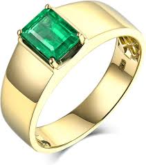 Anillo Rectangular Esmeralda en Color Oro para Hombre - Beydodo
