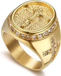 Anillo Oración JesuCruz Inoxidable para Hombre - Estilo y Fe en Color Oro