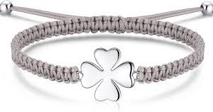 Pulsera Personalizada Jrêveinfini Trenzado Antialérgico con Diseño de Trébol de 4 Hojas