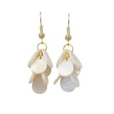 Pendientes Colgantes de Nácar Natural en Blanco para Mujer