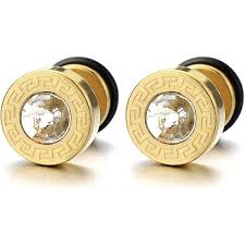 Pendientes Dominante de Inoxidable con Circonita para Hombre - Estilo Elegante en Oro