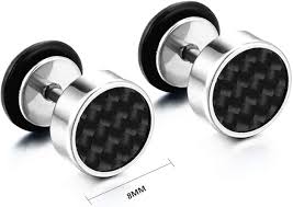 Pendientes Redondos de Acero Inoxidable para Hombres - Pack de Carbono