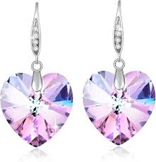 Pendientes Corazón Swarovski Morado - Elegancia y Brillo para la Mujer