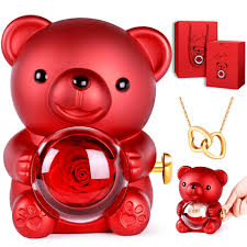 Collar Goldmiky: Oso con Rosa Eterna - Regalo Perfecto para San Valentín y Cumpleaños